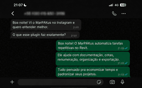 Conversa de WhatsApp: cliente diz que o tutorial tirou todas as dúvidas e que já está usando o plugin no escritório
